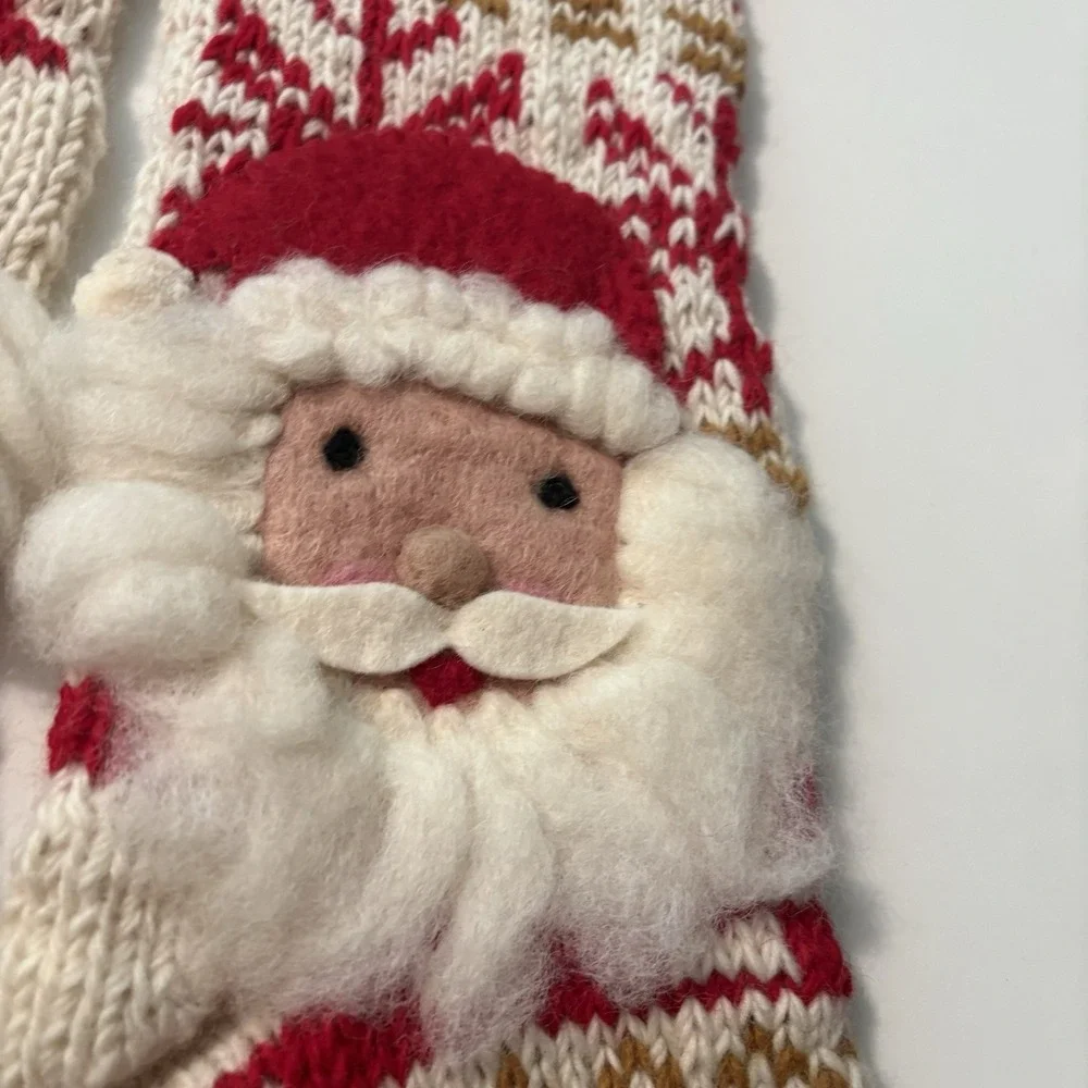 NWT PAIR SANTA Red & White Knit Wool Christmas Stockings $120 MSRP MADE IN NEPAL